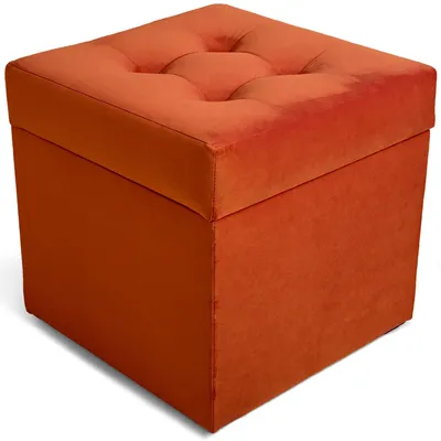 Obrázek produktu pro MG Design, podlahový taburet, oranžová barva, 45x45 cm - s úložným prostorem 50 litrů, nosnost až 300 kg, sametově měkký s jemným leskem, snadno se udržuje, vhodný do obývacího pokoje i chodby
