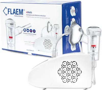 A product shot of a nebulizer and its packaging.