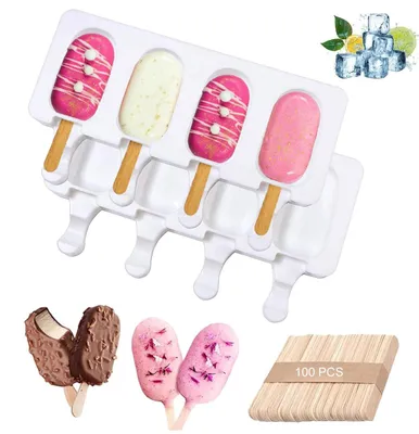 Silikon-Eisformen, 2 Stück, mit 100 Holzstäbchen, DIY-Eislutscher