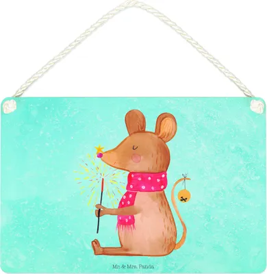 Produktbild von Mr. & Mrs. Panda Schild Maus Weihnachten DIN A4 - Eisblau - Geschenk, Frohe, sprüche, Weihnachtsmotiv, Weihnachtsgruß, Türschild, Mäuschen, Wandbild Holz, holzbild