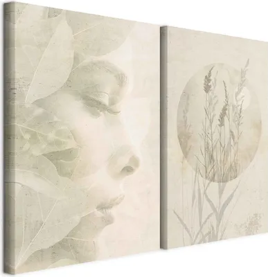 Produktbild von murando - Akustikbild Bilder XL Set Florale Abstraktion Kunstdruck auf Leinwandbild 80x60cm 2 Teilig je 40x60cm Collage 2er Kunst Wandpaneele Schalldämmung Leinwandbilder Dekoration - a-H-10151-b-a