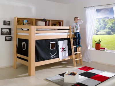 Produktbild von Relita Etagenbett Jan mit Bücherregal und Vorhang, 90 x 200 cm, braun