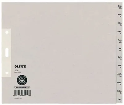 Immagine prodotto di Leitz 1230-00-85 Monatsregister - Dez-Jan, Papier, A4 Überbreite, 20 cm hoch, 12 Blatt, grau