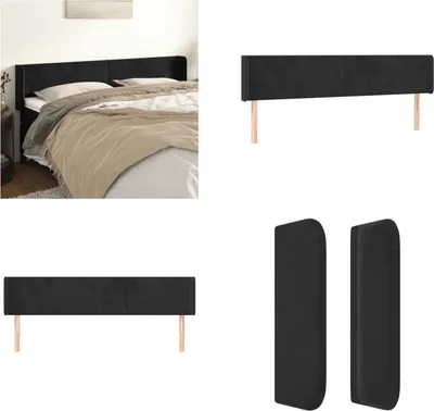 Produktbild von vidaXL Kopfteil mit Ohren Schwarz 203x16x78/88 cm Samt - Kopfteil - Kopfteile - Bett-Kopfteil - Bettkopfteil