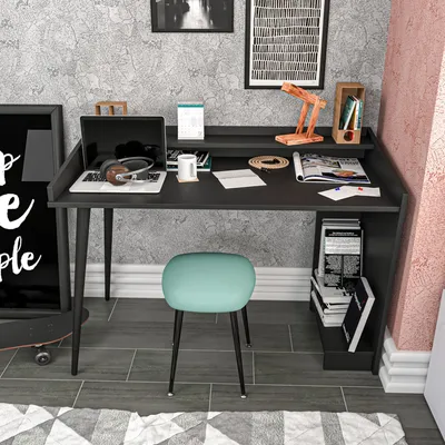 Produktbild von Skye Decor, Vanessa - Black, Schreibtisch, Schwarz, 100 % MELAMINBESCHICHTETE SPANPLATTEN, 121,8 x 59 x 88,3 cm