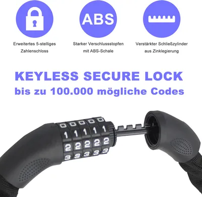 Produktbild von Fiqops 90cm Fahrradschloss Zahlenschloss Kettenschlösser Motorradschloss Mopedschloss