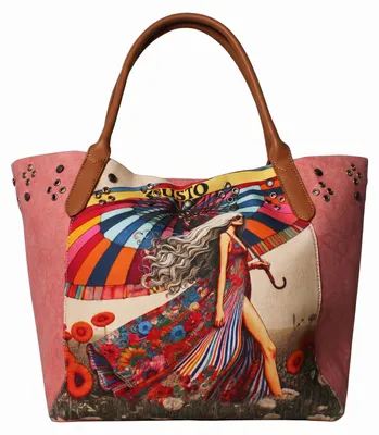 Immagine prodotto di Borsa a mano da donna Lumena Chic, rosa, in vera pelle, con motivo artistico