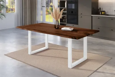 Produktbild von Esstisch Baumkante massiv Akazie nussbaum 220 x 100 weiß NICK