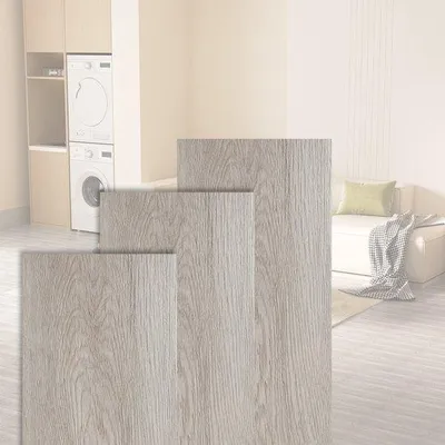 Image de Lot de lames en PVC autocollantes (7 pièces, 1 m²), imperméables et résistantes à la déchirure, pour la cuisine, le salon et le balcon, chêne blanc