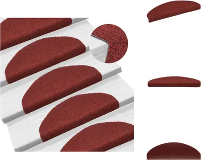 Image de vidaXL 15 pcs. Tapis d'escalier autocollant aiguilleté 65x21x4cm rouge - Tapis d'escalier
