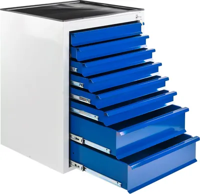 Produktbild von Schubladenschrank Kobra mit 8 Schubladen | HxBxT 90x71x55cm | Lichtgrau/Blau