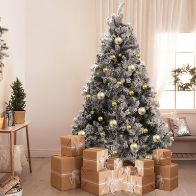 Image de Arbre de Noël artificiel Eikuavons, 180 cm, vert, avec effet neige, 860 branches, en PVC et métal, avec branches qui s'ouvrent automatiquement