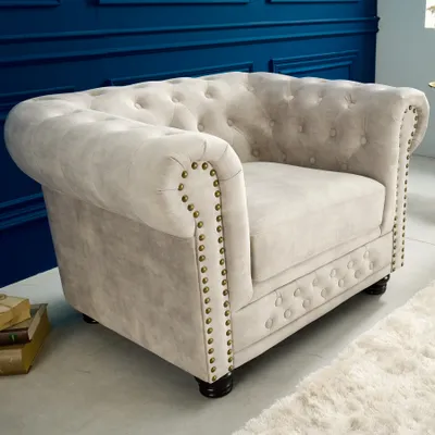 Produktbild von riess-ambiente Chesterfield Sessel 110cm Samt champagner beige mit Knopfheftung und Federkern