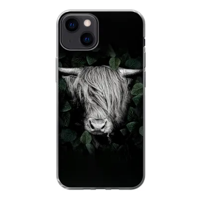Produktbild von MuchoWow® Handyhülle Schutzhülle Hülle für iPhone 13 Schottischer Highlander - Blätter - Porträt Silikon Softcase Handy Hülle - Karteninhaber