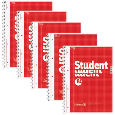 Produktbild von Kollegblock Student A4 70g/qm kariert 80 Blatt rot Packung mit 5 Stück