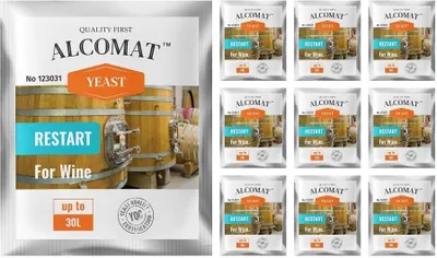 Zdjęcie produktu dla Drożdże winne do wznowienia fermentacji ALCOMAT Restart Yeast | Drożdże alkoholowe | na 25 do 30 litrów | Tolerancja alkoholu: do 18% Zestaw 10 sztuk