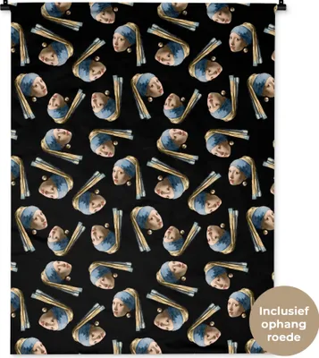 Produktbild von MuchoWow® Wandteppich Wandbehang Das Mädchen mit dem Perlenohrring - Alte Meister - Schnittmuster 90x120 cm Tapisserie Dekoration Wandtuch - Wanddeko