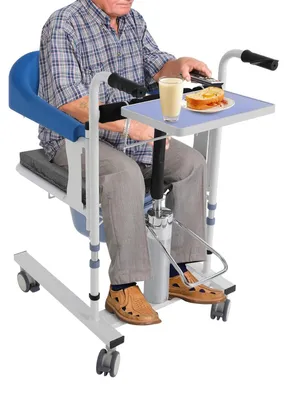 Produktbild von Hydraulischer Patientenlift Rollstuhl - Transferstuhl mit WC - Höhenverstellbar - 100 kg Tragkraft - Für Senioren und Behinderte - Blau