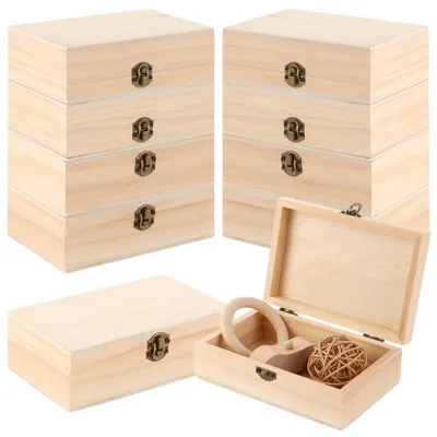 Zdjęcie produktu dla Skrzynka drewniana - 10 sztuk - 15 x 10 x 5 cm - Skrzynka drewniana z pokrywką - Skrzynka skarbów - Mała skrzynka drewniana - Retro zamek - Pojemnik do przechowywania