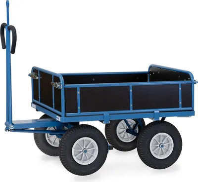 Produktbild von Fetra Handpritschenwagen mit Zugöse, Bordwänden und Polyurethanbereifung, 1140x740mm Ladefläche 750kg Tragkraft