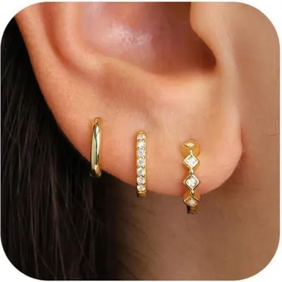 Image de FUNEIA 3 paires de boucles d'oreilles argent 925 or Set 14K plaqué Créoles Mini Piercings
