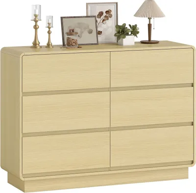 Produktbild von Sideboard - Kommode mit 6 Schubladen - Abgerundete Kanten - Für Wohnzimmer - Zur Selbstmontage - 120×38×86 cm - Naturholz