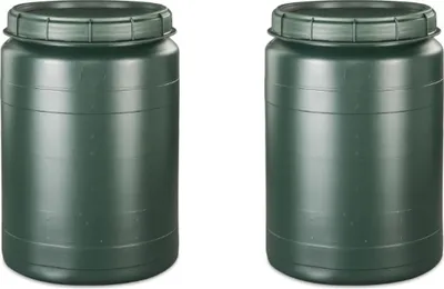 Produktbild von 2er Set: 60 Liter grün Futtertonne Weithalsfass mit Drehdeckel Transporttonne Fass mit Schraubdeckel