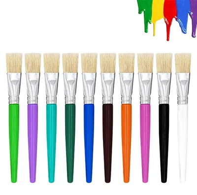 Produktbild von Flachpinsel Malerpinsel Kinderpinsel - 10 Stück - Synthetikhaar - Gemischte Farben - Für Kinder und Anfänger