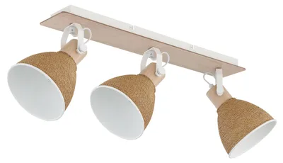 Produktbild von Globo Strahler Lyndon 3-flammig E14 Weiß matt braun Metall Holz 63x19cm