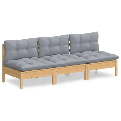 Produktbild von vidaXL 3-Sitzer-Gartensofa mit Grauen Kissen Massivholz Kiefer