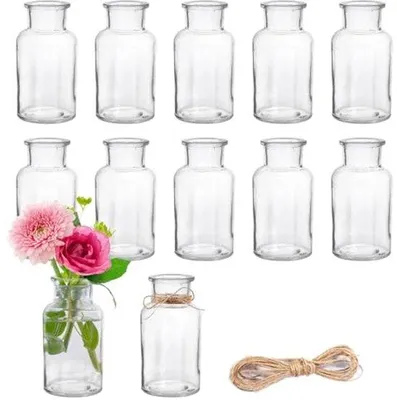 Produktbild von Famanu Mini-Glasvase Set - 12 Stück, 250 ml für Tischdekoration und Hochzeiten
