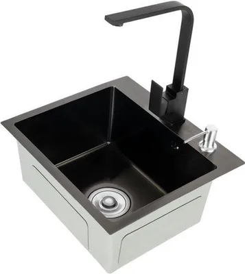Obrázek produktu pro Dřez do kuchyně – vestavěný – 45x40x20 cm – nerezová ocel – černý – včetně baterie a odtokové soupravy