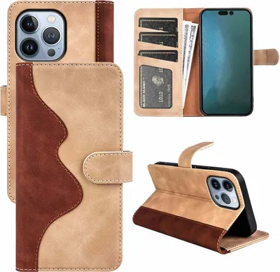 Produktbild von Für Apple iPhone 14 Pro Max Design Handy Tasche Braun Etuis Kunst-Leder Hülle Cover