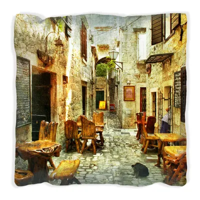Produktbild von Wallario Premium Kissen, weiche Oberfläche, mit Motiv Italienische kleine Gasse, Größe: 40 x 40 cm, mit weißer Rückseite