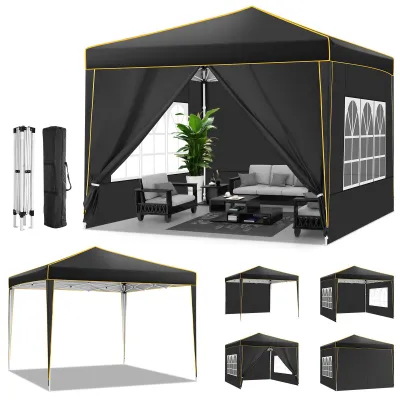Produktbild von Faltpavillon 3x3m Pop Up Pavillon Faltbar mit 4 Seitenwänden,Wasserdicht,UV-Schutz 50+ Gartenzelt Partyzelt,Gartenpavillon für Garten Party Markt