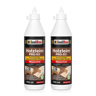 Produktbild von Isolbau Holzleim PRO-D3 - 2 x 750 ml (860 g) Extra starker Holzkleber für alle Holzarten, für Innen & Außen, Wasserfest, Lösemittelfrei