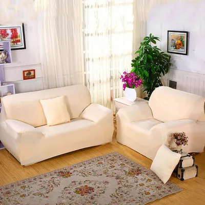Produktbild von Sofa Überwürfe Sofabezug Elastische Stretch Sofabezüge Rippstrick (Beige, 2 Sitzer für Sofalänge 140-185cm)
