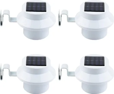 Produktbild von 4er-Pack Solar-LED-Dachrinnenleuchten – Weiß/Schwarz, Solar-Nachtlichter, Wandleuchten, Zaunleuchten, Dachrinnenleuchten