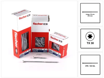 Produktbild von Fischer Spanplattenschraube 6,0x50 PowerFast FPF II CTP BC, Senkkopf, Innenstern TX. Teilgewinde