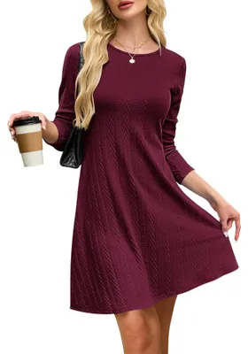 Productafbeelding van AUSELILY Dames gebreide jurk, lange mouwen, elegante A-lijn, korte trui-jurk