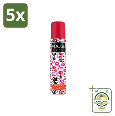 Productafbeelding van 5 x Vogue Girl Cats Deodorant - Witte chocolade en jasmijn - 100 ml - Voordeelverpakking - 5 stuks