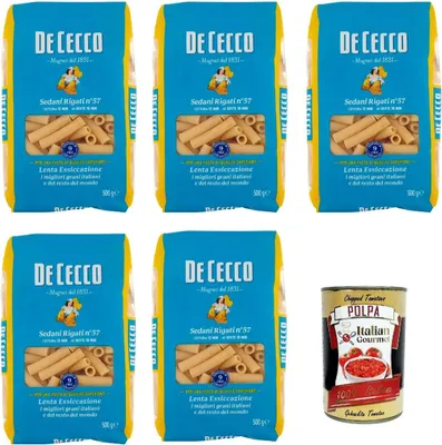 Produktbild von De Cecco Sedani Rigati N°57, 100% Italienisch Pasta Nudeln 5x 500g + Italian Gourmet Polpa 400g