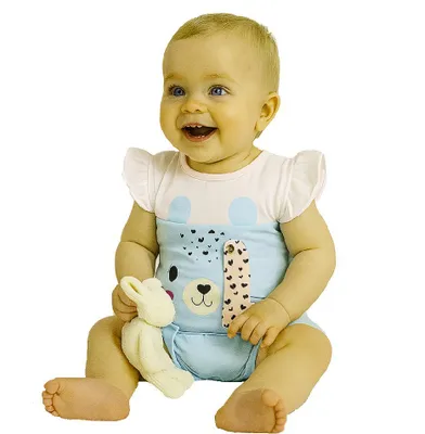 Produktbild von Kurzärmeliger Body - Größe 62, Alter 4-6 Monate - Hellblau - 100 % Baumwolle - mit 3D - Ohren und Ärmeln mit Rüschen - Kurzarm Baby-Body