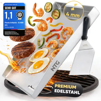 Produktbild von Flammenwerk Plancha Grillplatte Edelstahl 40×30 cm + Spachtel I Rostfrei & formstabil