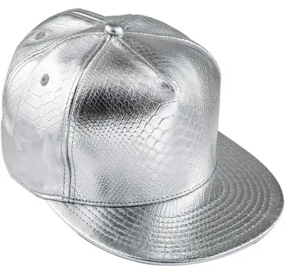 Obrázek produktu pro Kšiltovka uni, nastavitelná, s rovnou krempou, kombinace umělé kůže (PU) a bavlny, stříbrná barva