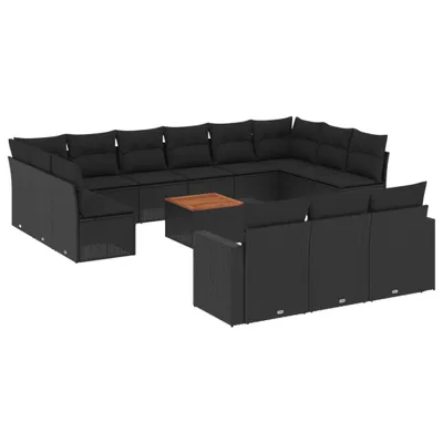Produktbild von vidaXL 14-tlg. Garten-Sofagarnitur mit Kissen Schwarz Poly Rattan