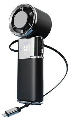 Produktbild von Handlicher USB-Ventilator - Mini-Ventilator - Peltier-Halbleiterkühlung - 6000 mAh Powerbank - 100 Stufen - Leise - Faltbar - LED-Display - Schwarz