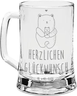 Produktbild von Mr. & Mrs. Panda Krug Bär Baby - Transparent - Geschenk, Seidel, Bierkrug Glas, Taufe, Nichte, Mutter, Teddy, Bierhumpen, Humpen, graviert, Geburtstag