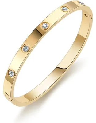 Image de NTRUXZP Bracelet pour femme en acier inoxydable avec zirconium 6mm de large et gravure en or