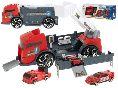 Produktbild von Aga Transporter 2in1 Parkhaus Feuerwehrleute + 3 Autos Rot
